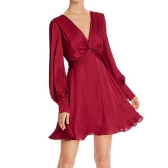 𝅺bardot Claire Twist Front Mini Dress Deep Red Nwt - Picture 2 of 9